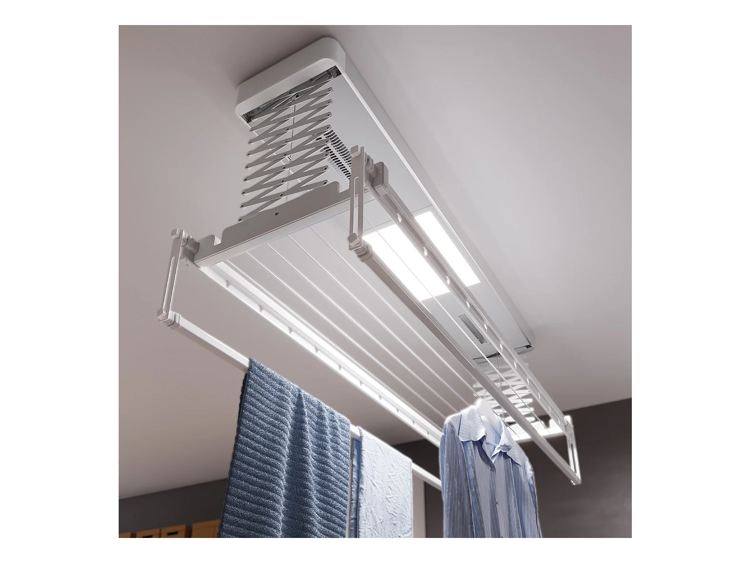 Étendoir électrique mur ou plafond avec télécommande – gris – 122x52x30 cm PRO 120