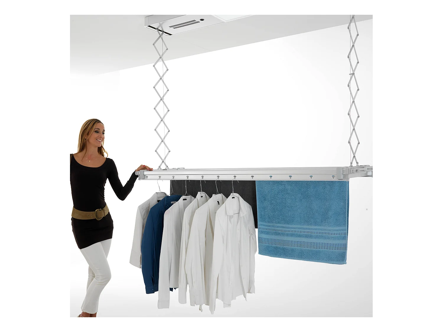 Étendoir électrique mur ou plafond avec télécommande – gris – 122x52x30 cm PRO 120