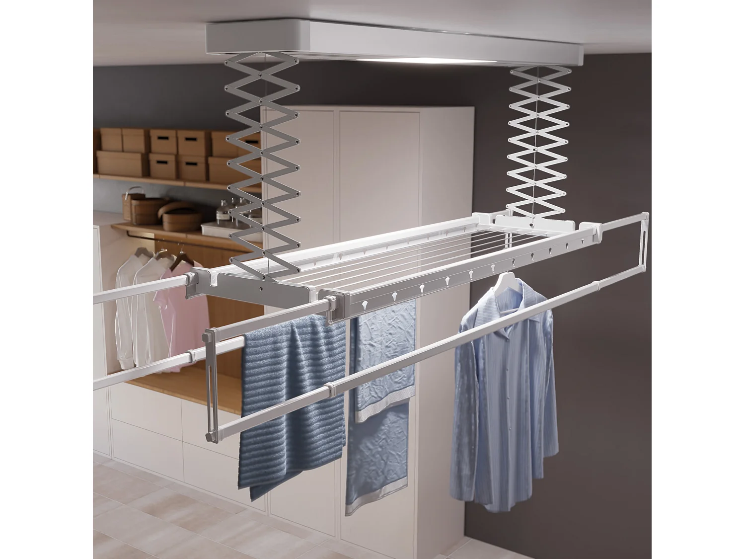 Étendoir électrique mur ou plafond avec télécommande – gris – 122x52x30 cm PRO 120