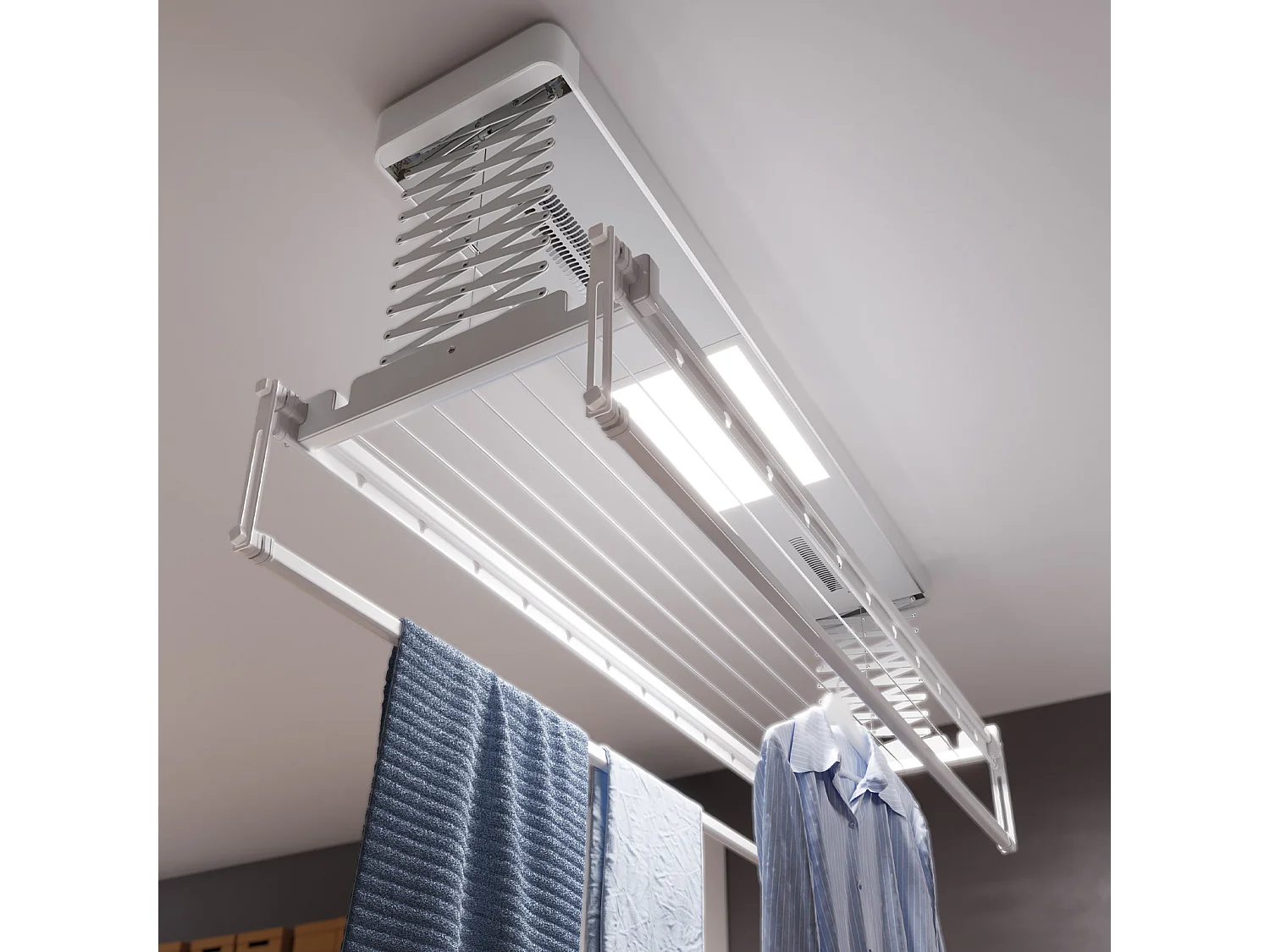 Étendoir électrique mur ou plafond avec télécommande – gris – 122x52x30 cm PRO 120