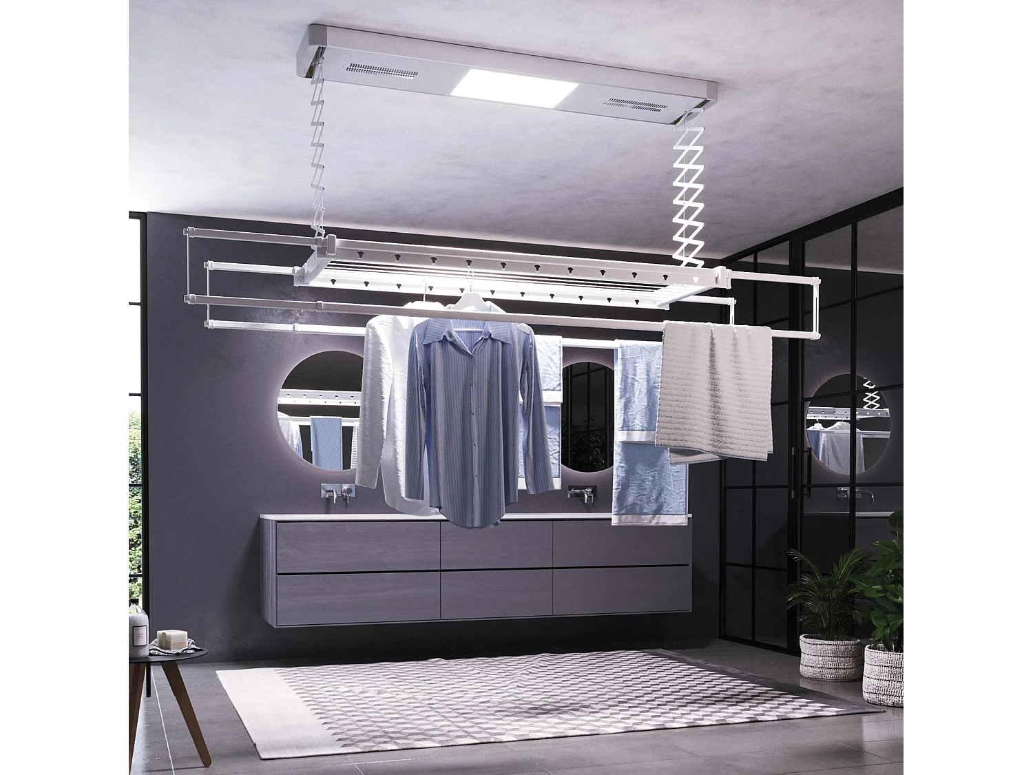 Étendoir électrique mur ou plafond avec télécommande – gris – 122x52x30 cm PRO 120
