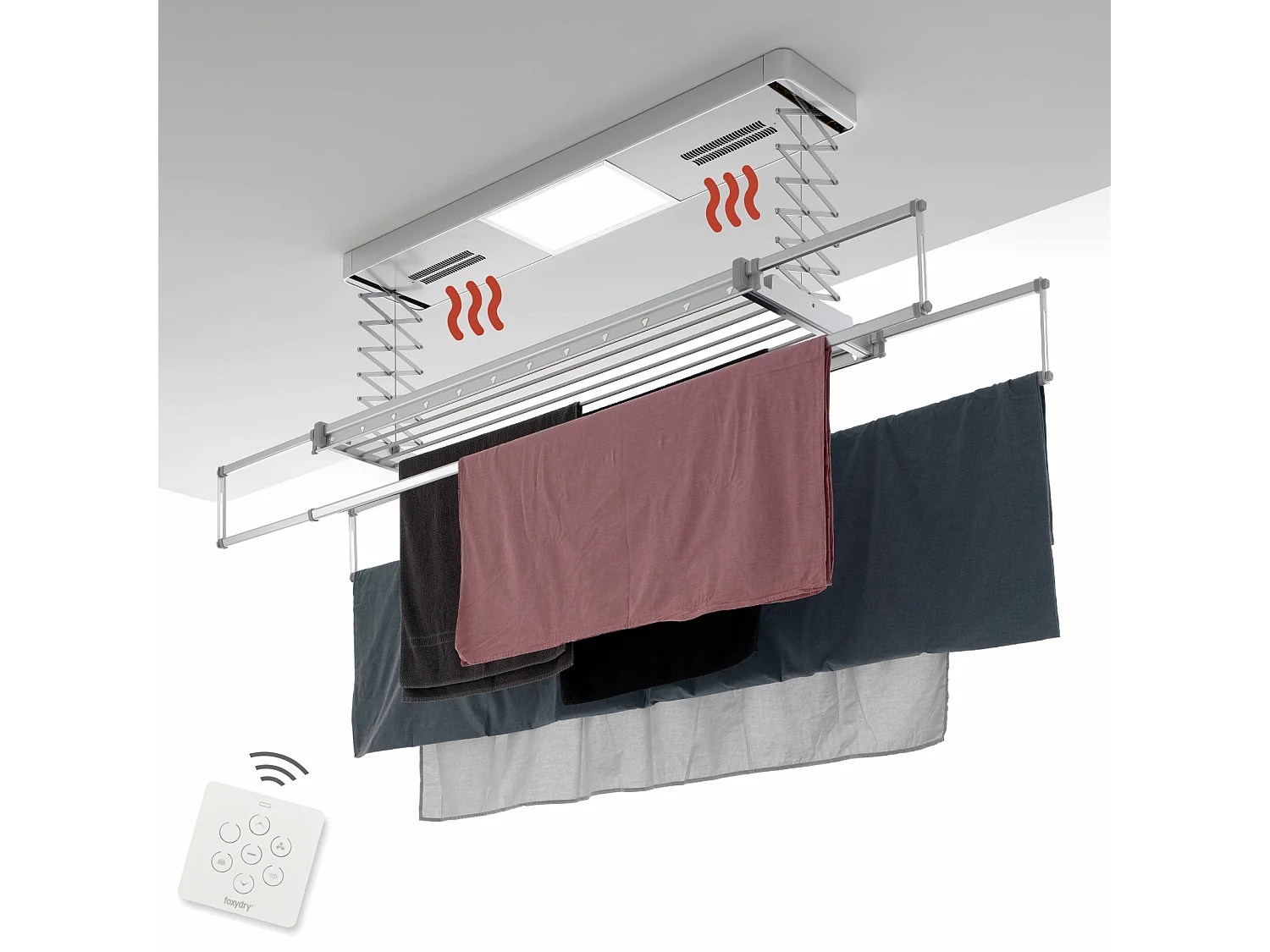 Étendoir électrique mur ou plafond avec télécommande – gris – 122x52x30 cm PRO 120