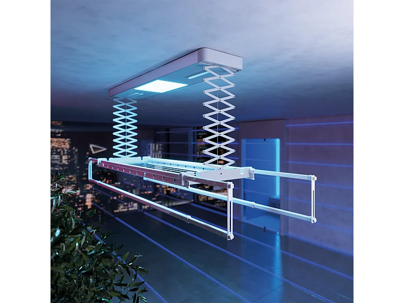 Étendoir électrique mur ou plafond avec télécommande – gris – 122x52x30 cm PRO 120