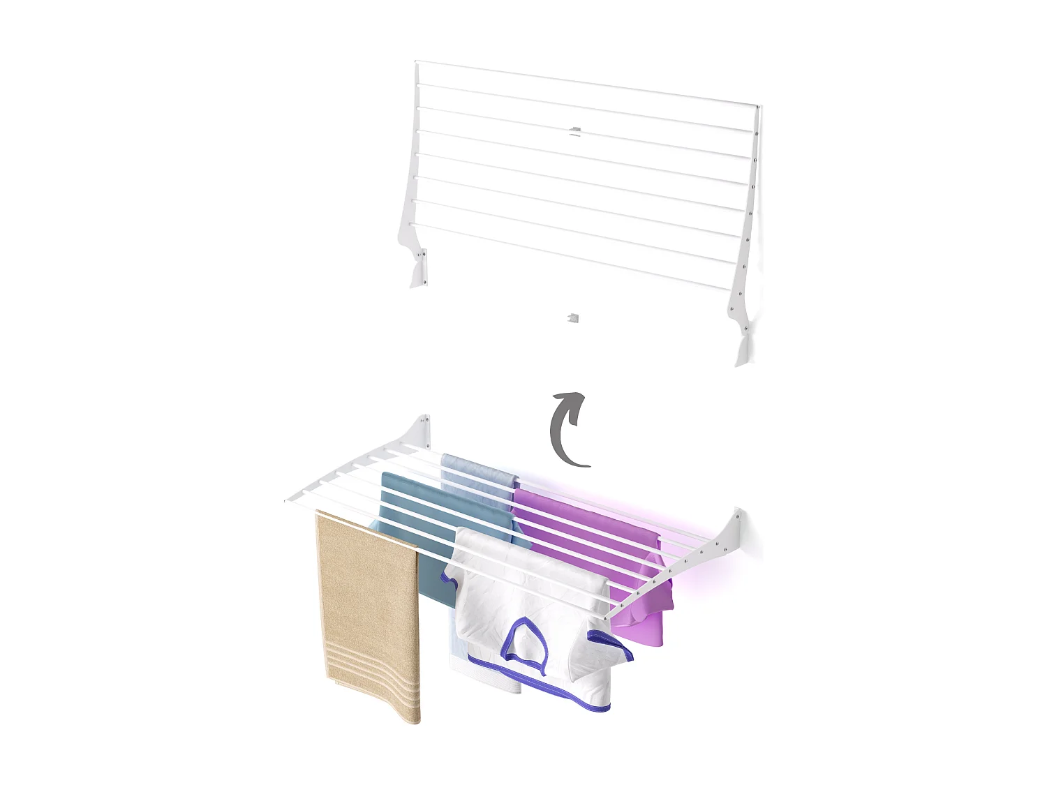 Étendoir à linge mural en aluminium résistant – blanc – 100x50x10 cm Fold 100