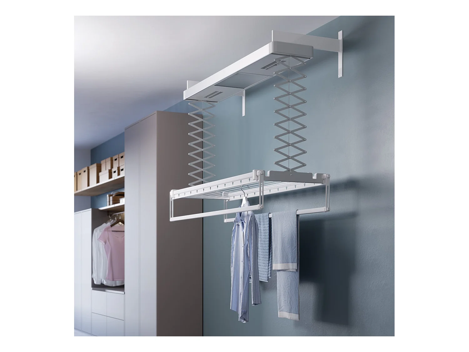 Étendoir électrique mur ou plafond en aluminium résistant – gris – 160x52x70 cm PRO 150