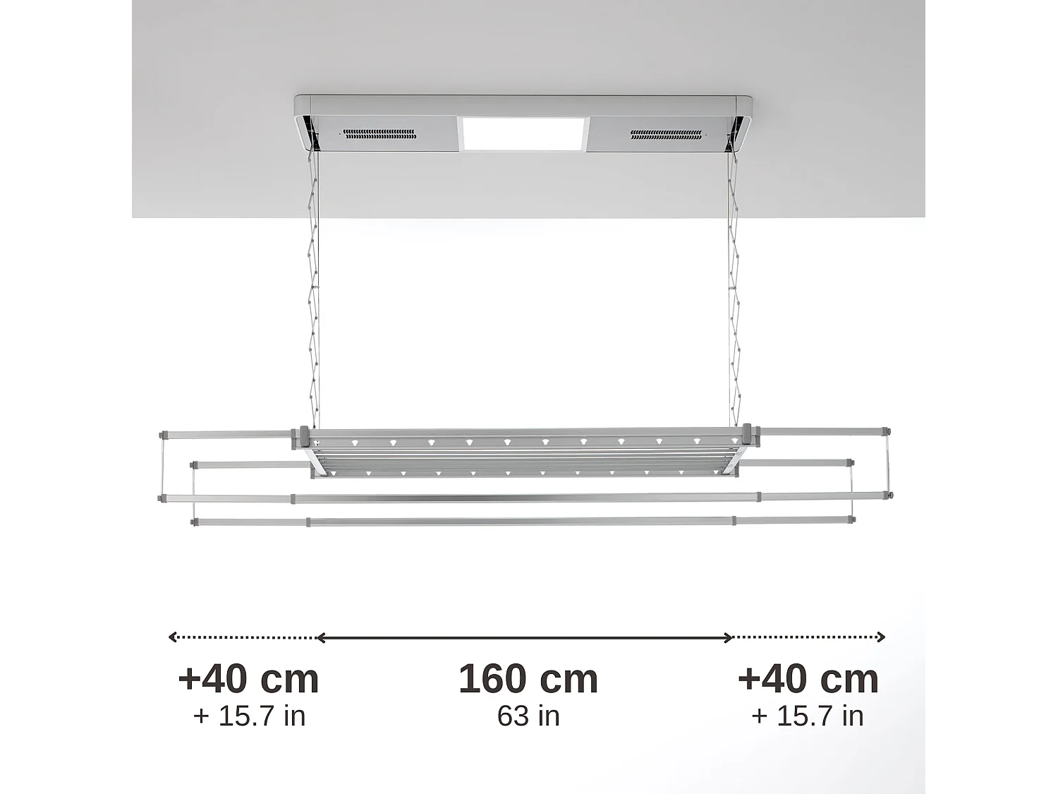 Étendoir électrique mur ou plafond en aluminium résistant – gris – 160x52x70 cm PRO 150
