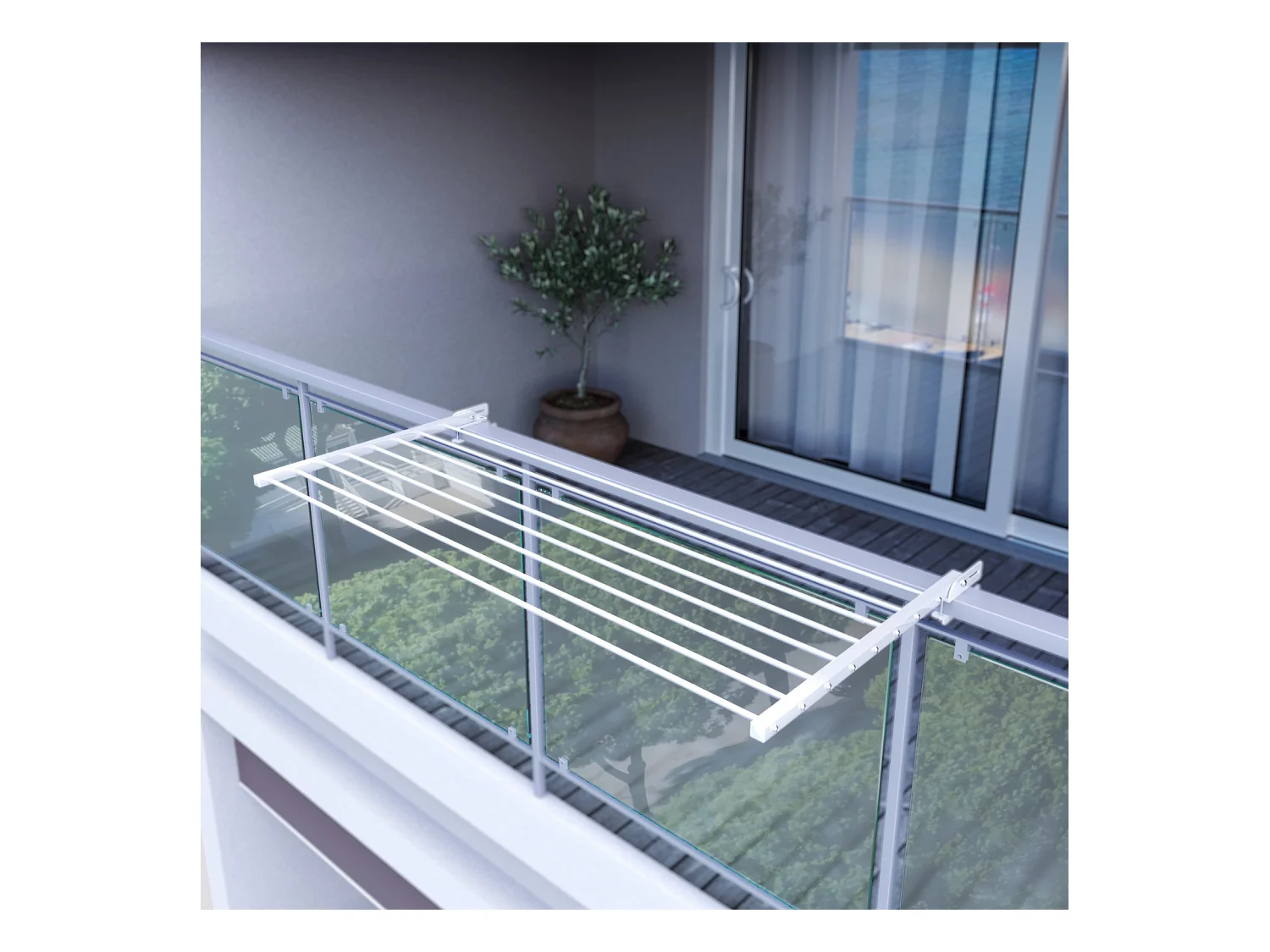 Étendoir balcon pliable et inclinable anti-rouille – blanc – 162x63x8 cm DUO