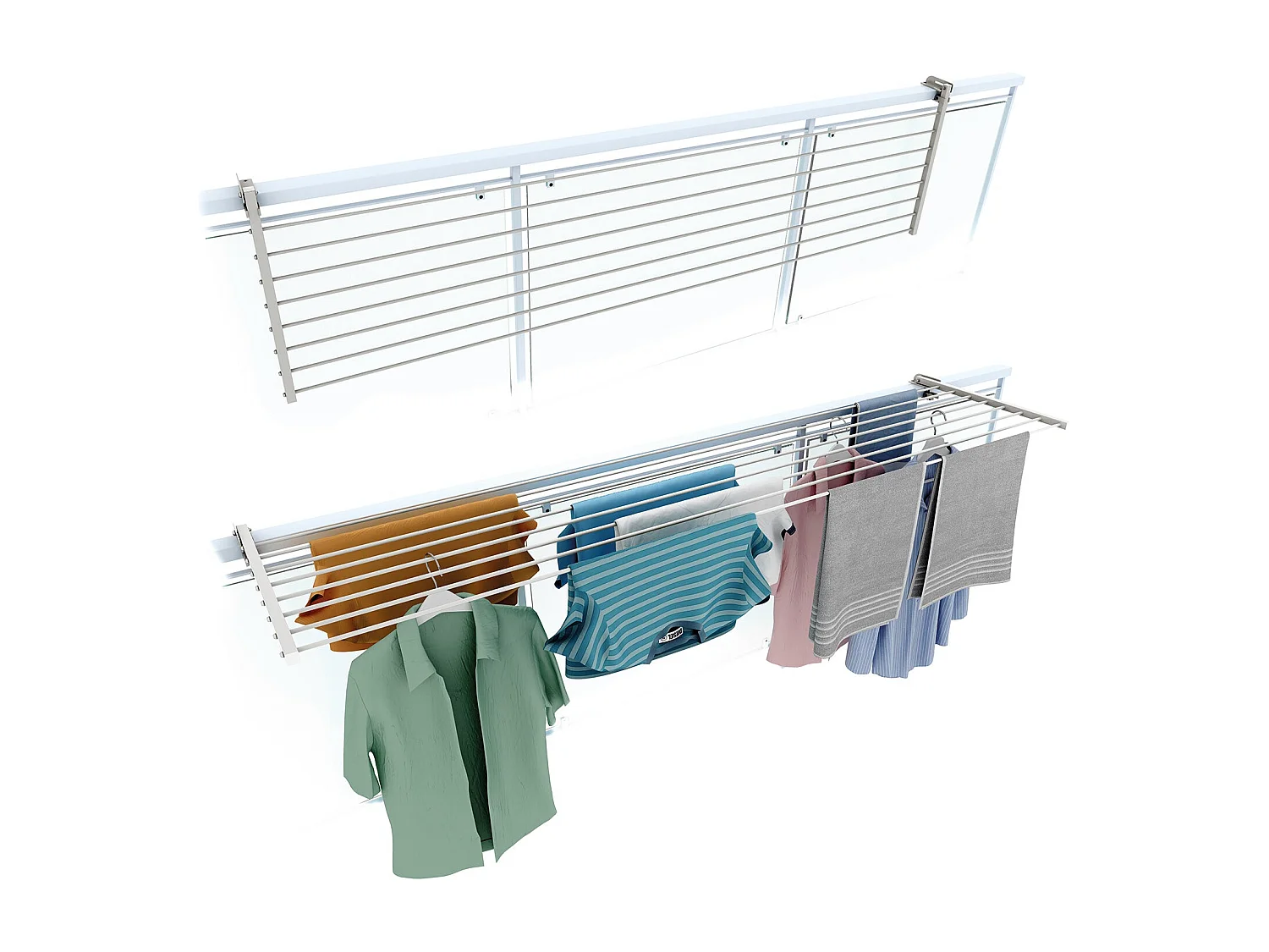 Étendoir balcon pliable et inclinable anti-rouille – blanc – 162x63x8 cm DUO