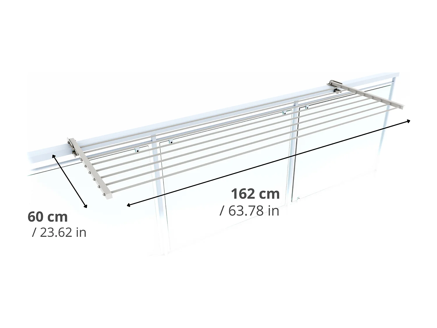 Étendoir balcon pliable et inclinable anti-rouille – blanc – 162x63x8 cm DUO