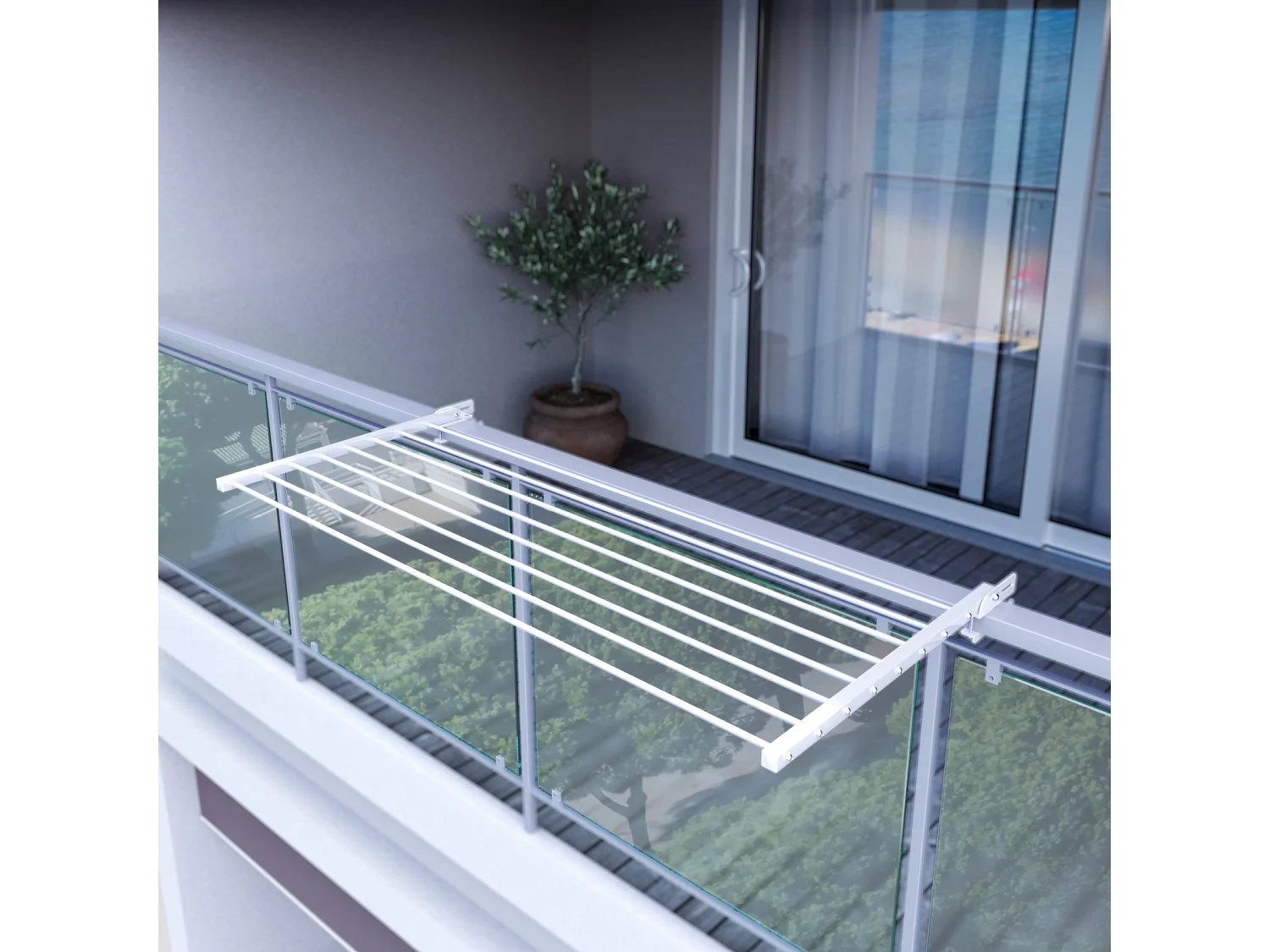 Étendoir balcon pliable et inclinable anti-rouille – blanc – 162x63x8 cm DUO