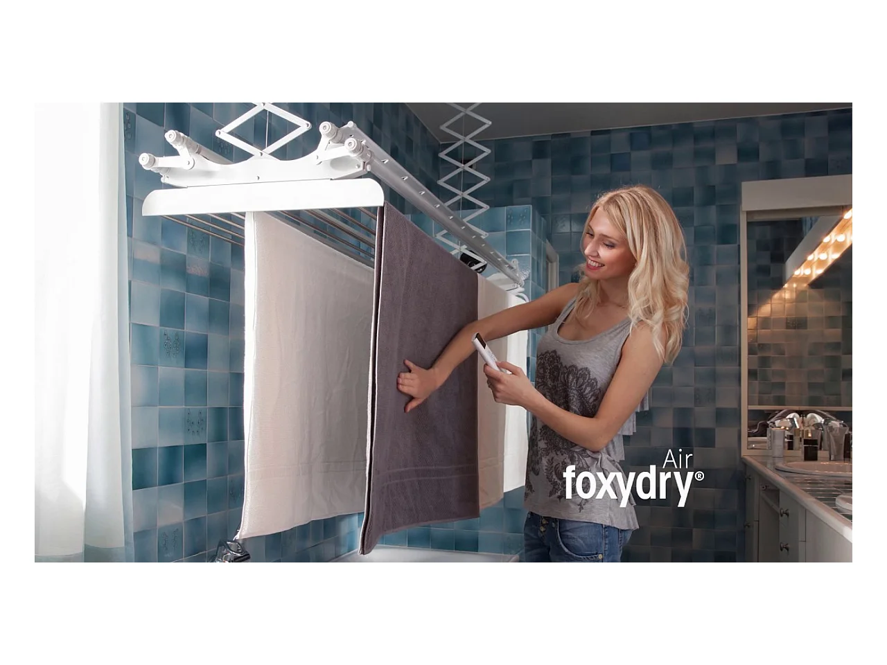 Séchoir électrique de plafond en aluminium avec télécommande – gris – 122x57x30 cm Air 120