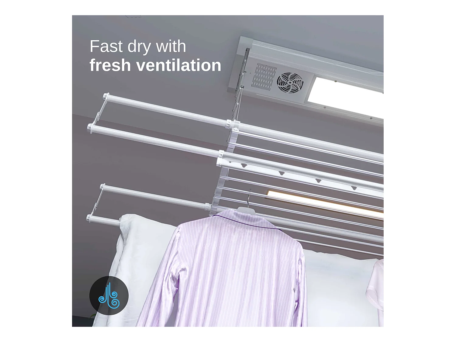 Séchoir électrique de plafond en aluminium avec télécommande – gris – 122x57x30 cm Air 120