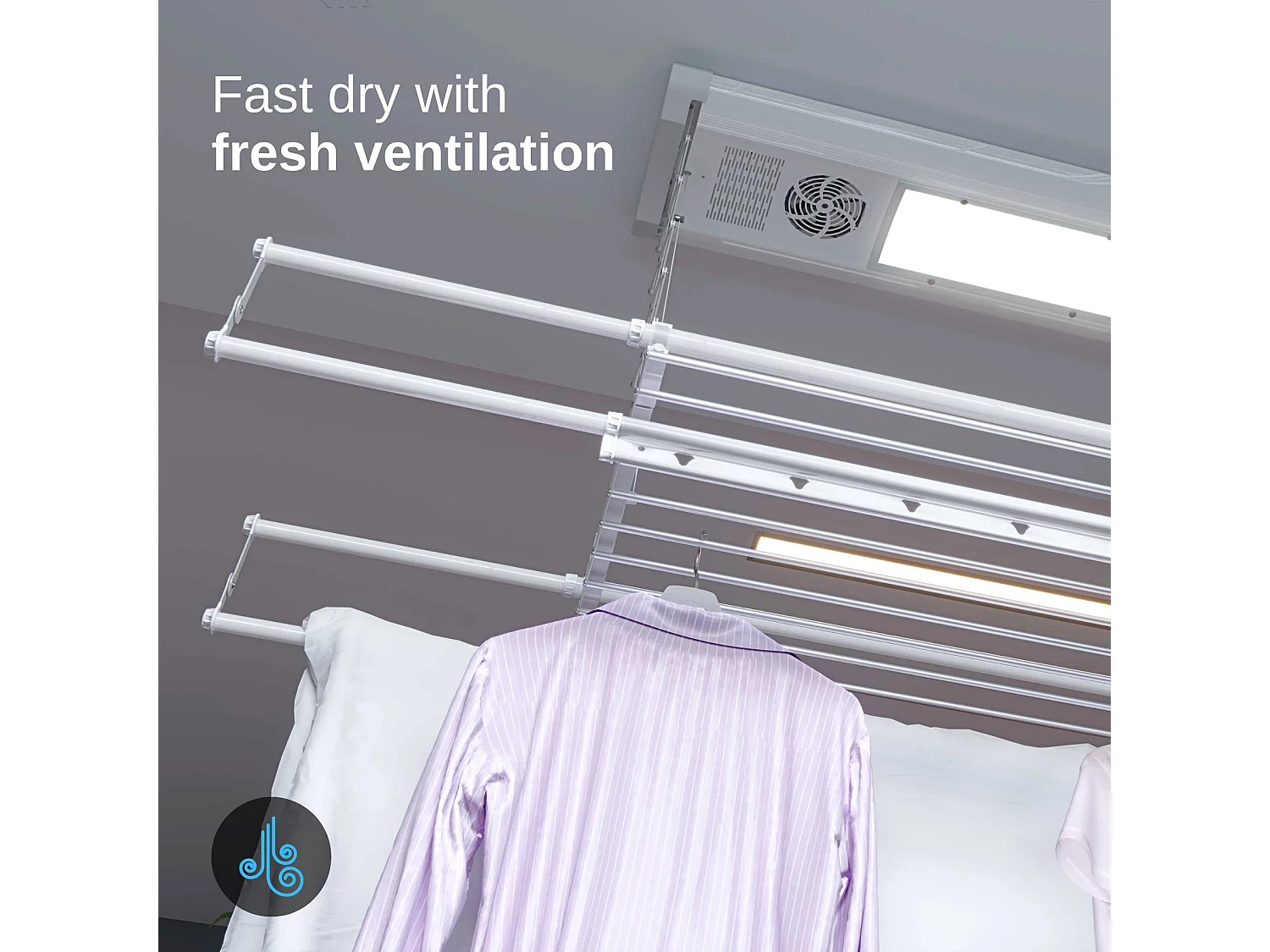 Séchoir électrique de plafond en aluminium avec télécommande – gris – 122x57x30 cm Air 120