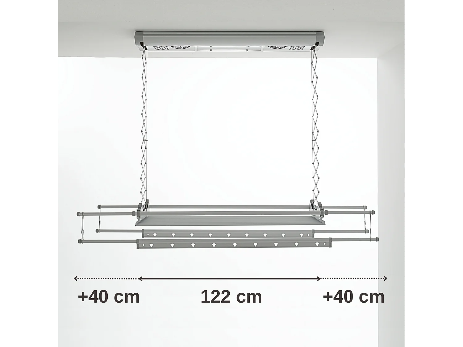 Séchoir électrique de plafond en aluminium avec télécommande – gris – 122x57x30 cm Air 120
