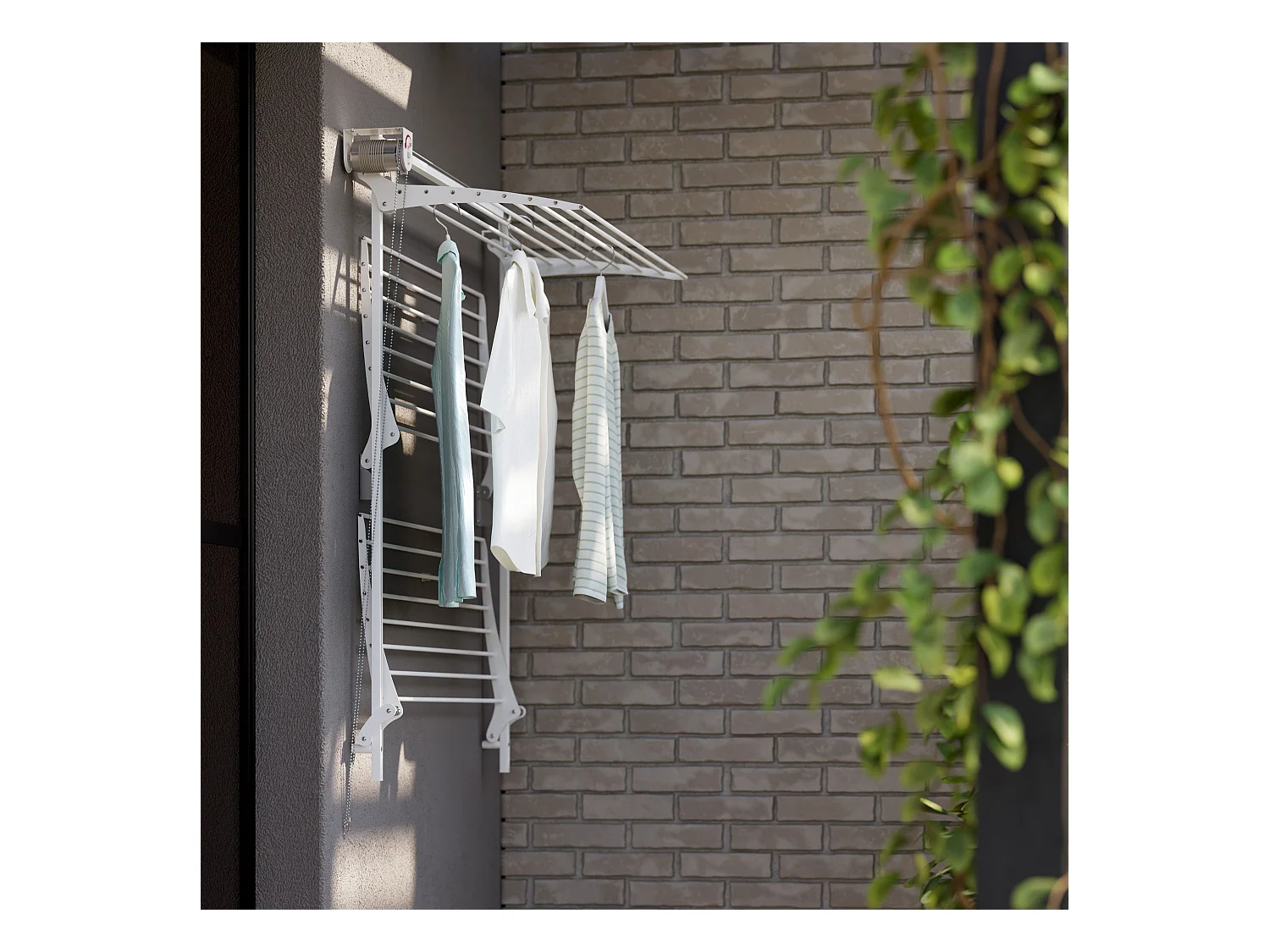 Étendoir mural 3 grilles pliable et réglable en hauteur – blanc – 152x52x137 cm Tower