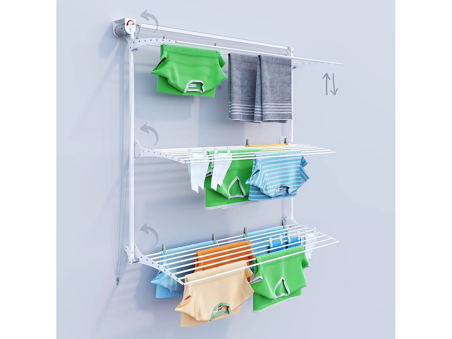 Étendoir mural 3 grilles pliable et réglable en hauteur – blanc – 152x52x137 cm Tower