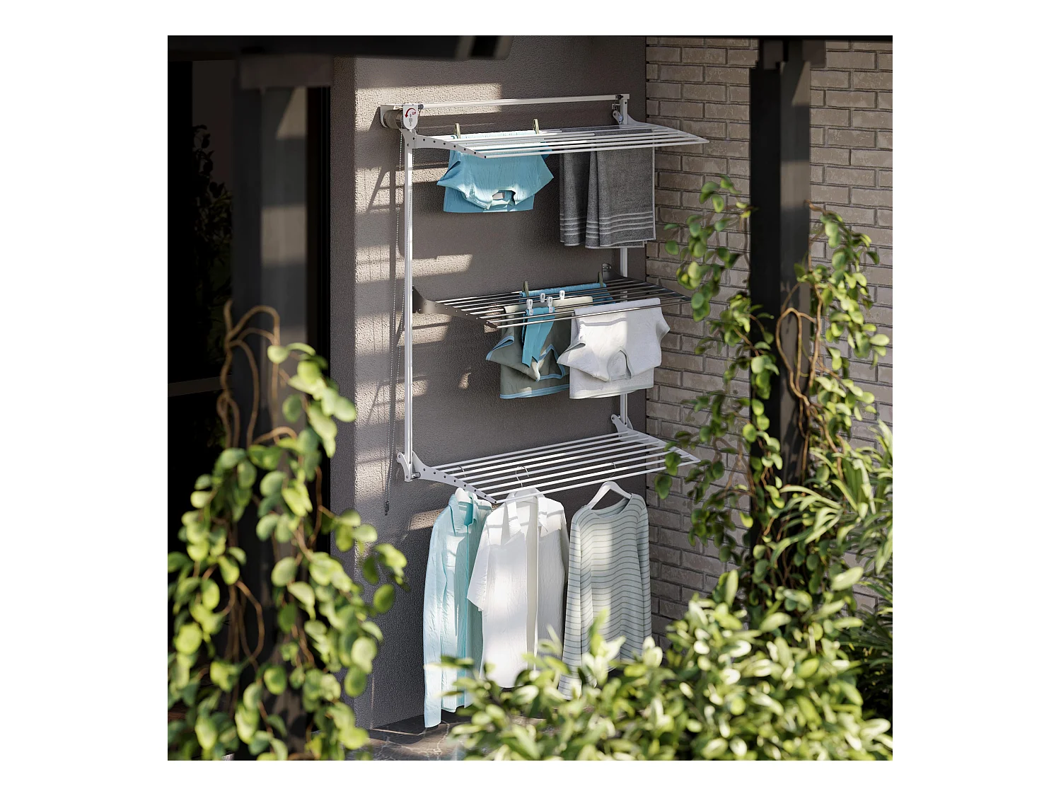 Étendoir mural 3 grilles pliable et réglable en hauteur – blanc – 152x52x137 cm Tower