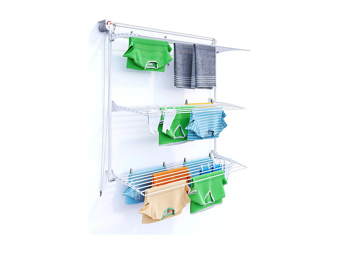 Étendoir mural 3 grilles pliable et réglable en hauteur – blanc – 152x52x137 cm Tower