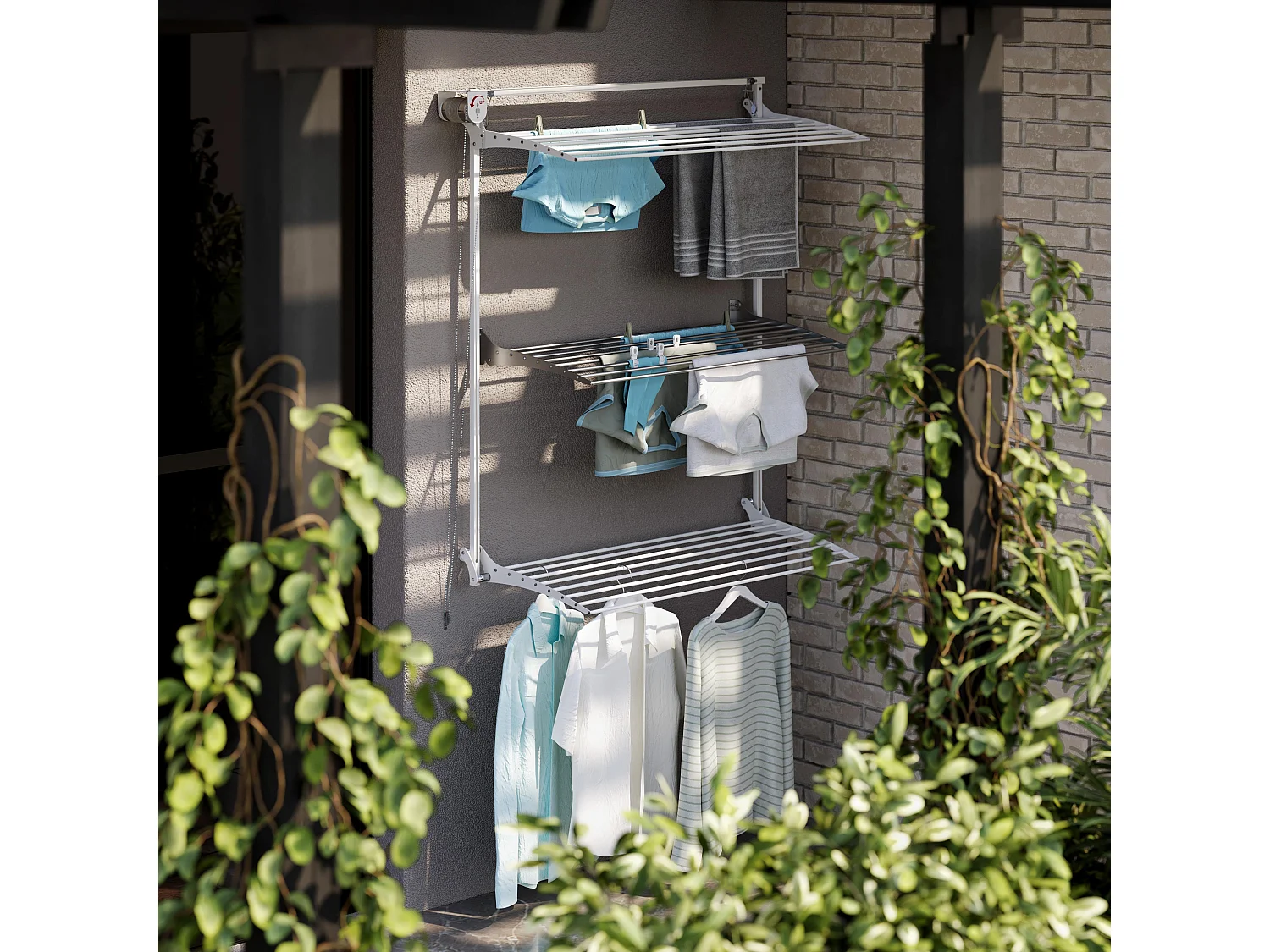 Étendoir mural 3 grilles pliable et réglable en hauteur – blanc – 152x52x137 cm Tower