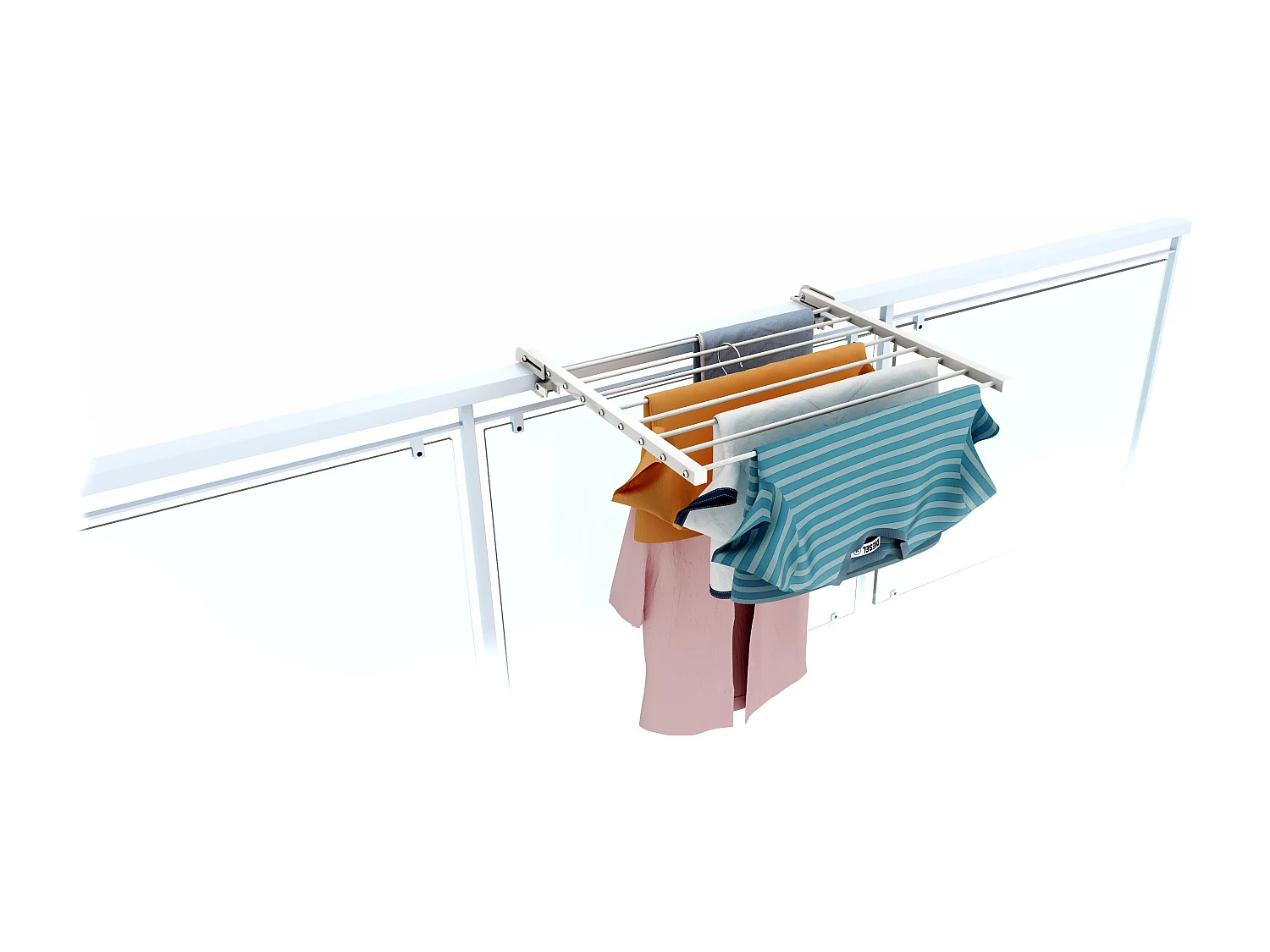 Étendoir balcon pliable et inclinable aluminium résistant – blanc – 62x63x8 cm DUO