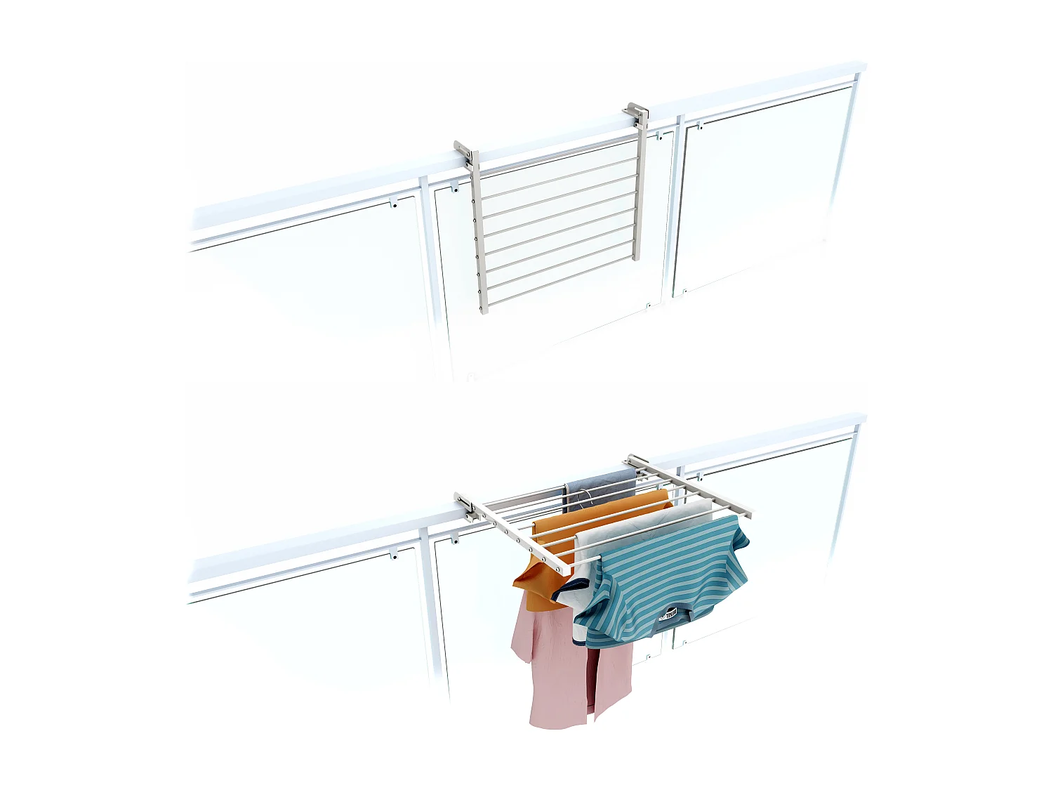 Étendoir balcon pliable et inclinable aluminium résistant – blanc – 62x63x8 cm DUO