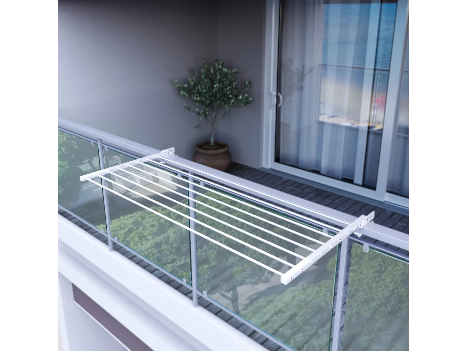 Étendoir balcon pliable et inclinable aluminium résistant – blanc – 62x63x8 cm DUO
