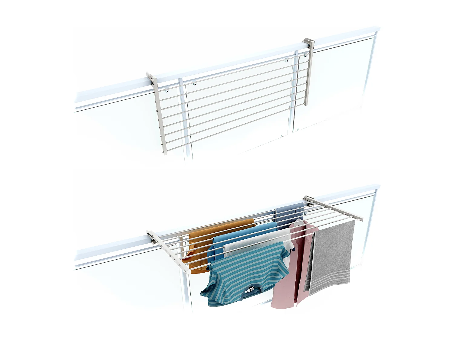 Étendoir balcon pliable et inclinable pour extérieur – blanc – 102x63x8 cm DUO