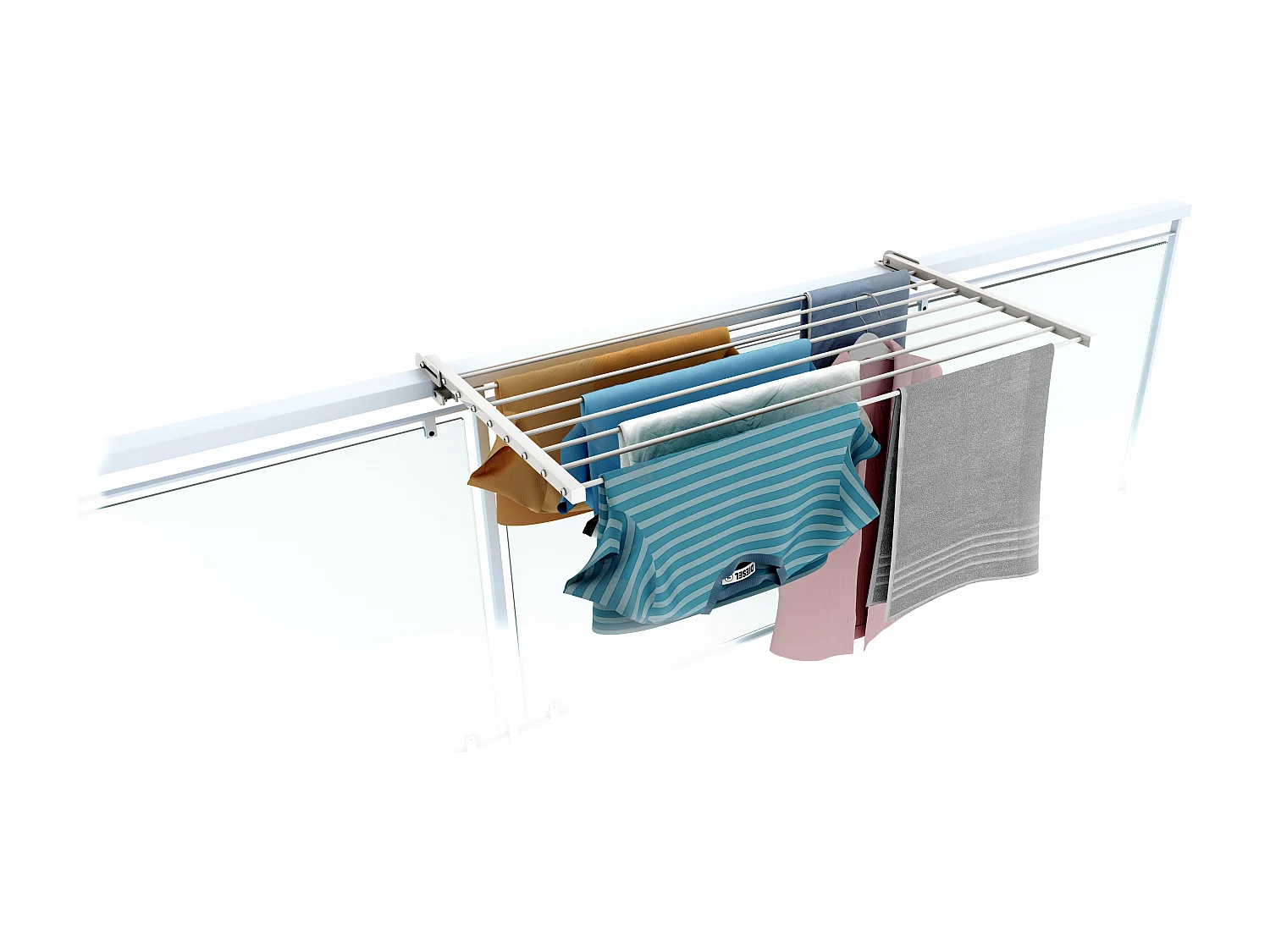 Étendoir balcon pliable et inclinable pour extérieur – blanc – 102x63x8 cm DUO