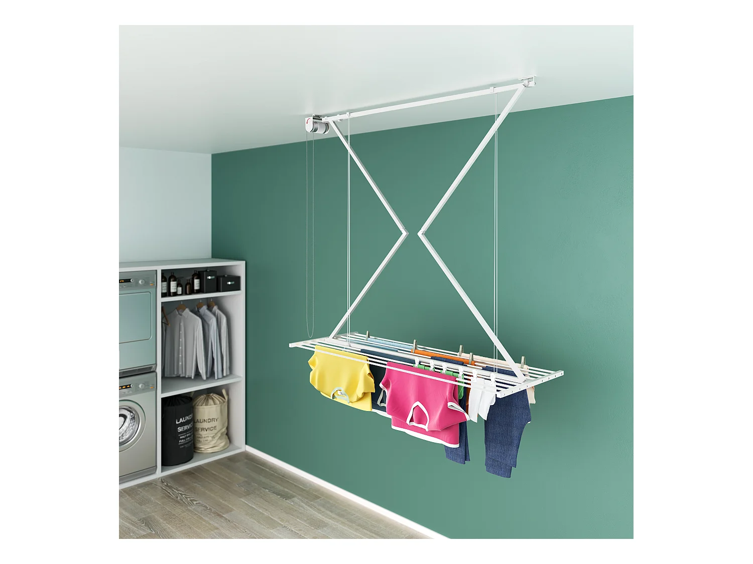 Étendoir de plafond manuel en aluminium résistant – blanc – 152x54x25 cm Mini 150