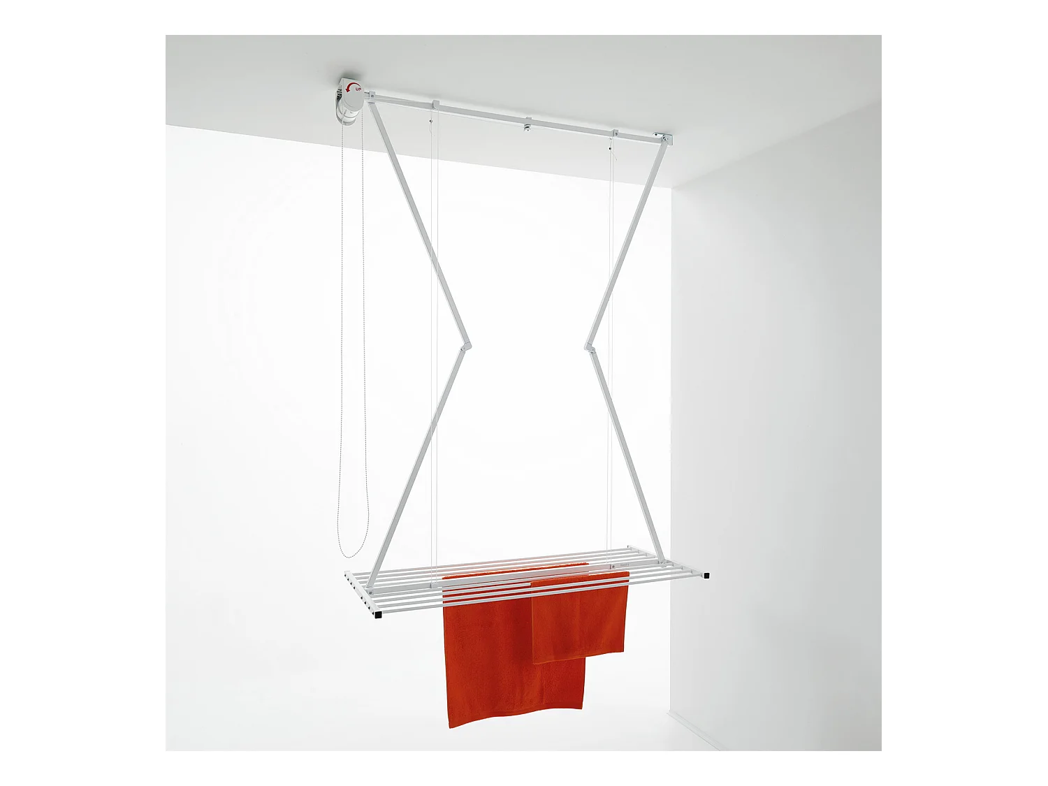 Étendoir de plafond manuel en aluminium résistant – blanc – 152x54x25 cm Mini 150