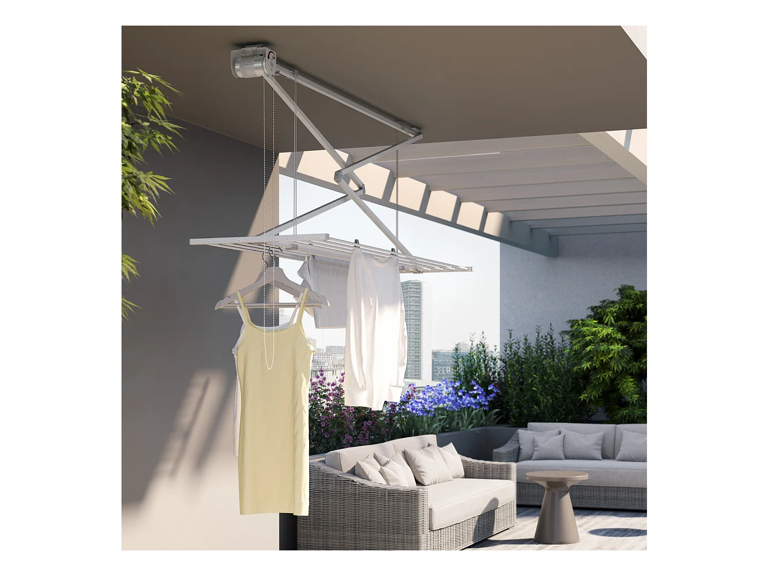 Étendoir de plafond manuel en aluminium résistant – blanc – 152x54x25 cm Mini 150