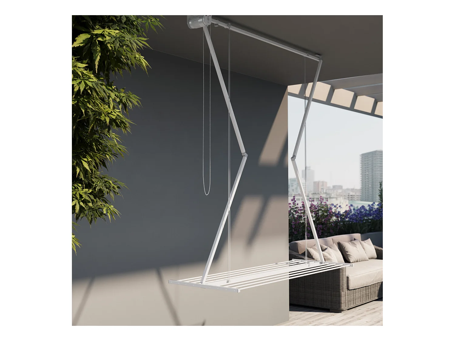 Étendoir de plafond manuel en aluminium résistant – blanc – 152x54x25 cm Mini 150