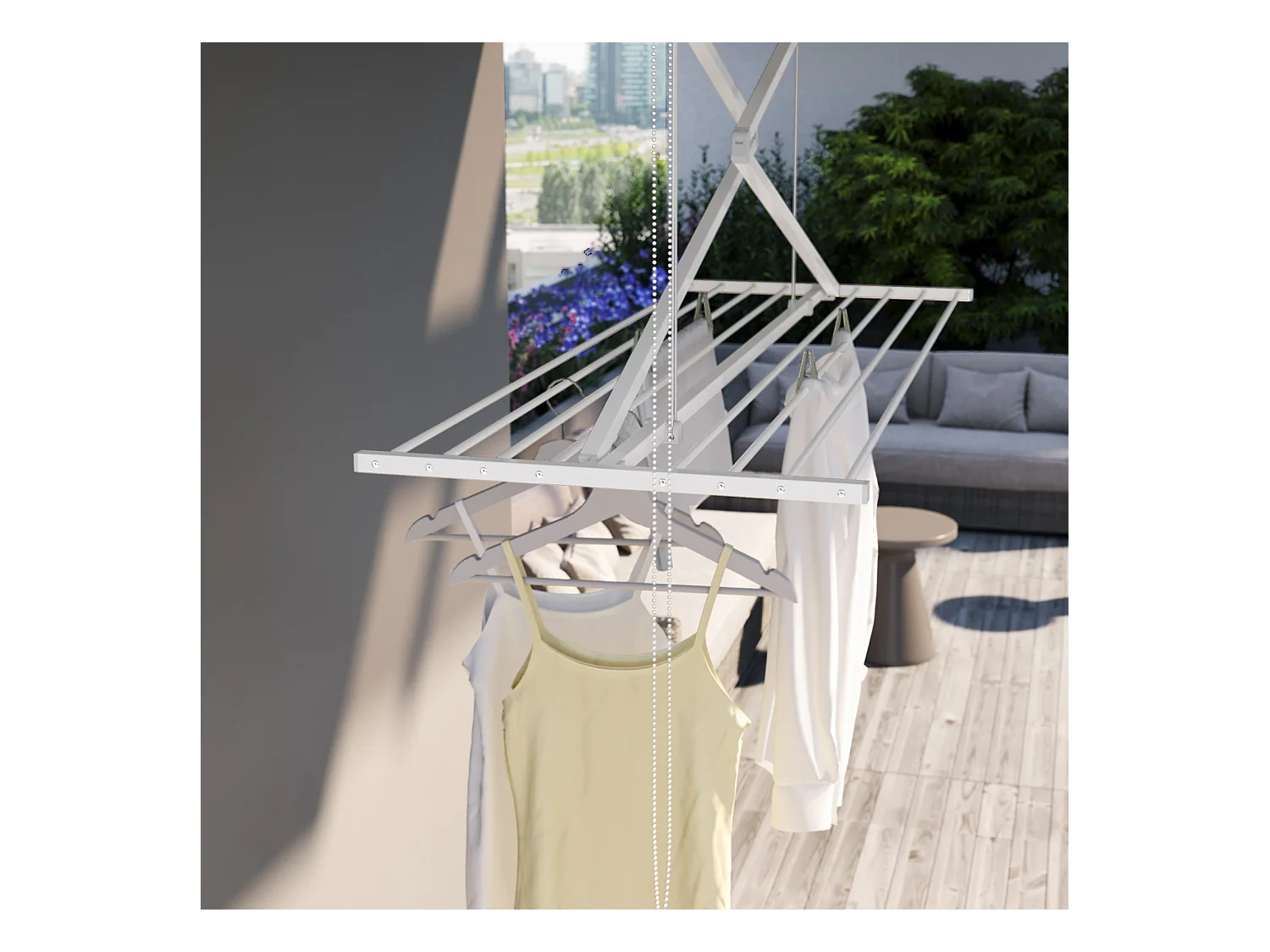 Étendoir de plafond manuel en aluminium résistant – blanc – 152x54x25 cm Mini 150