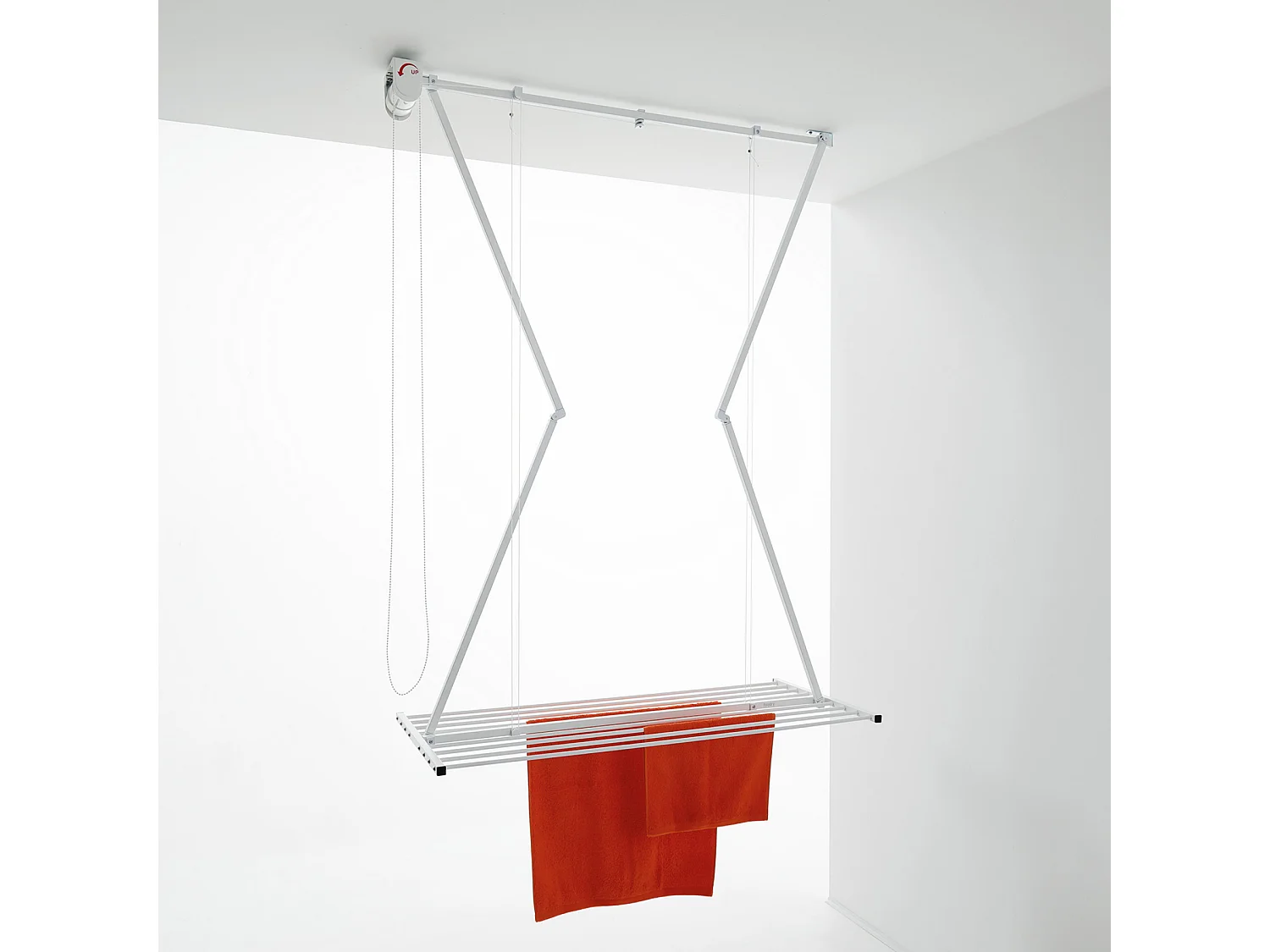 Étendoir de plafond manuel en aluminium résistant – blanc – 152x54x25 cm Mini 150