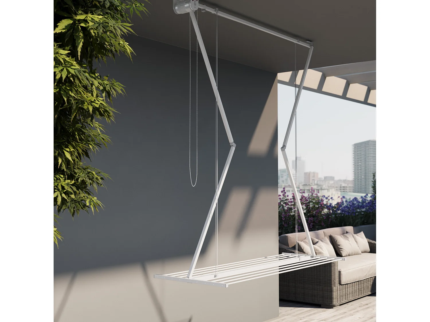 Étendoir de plafond manuel en aluminium résistant – blanc – 152x54x25 cm Mini 150