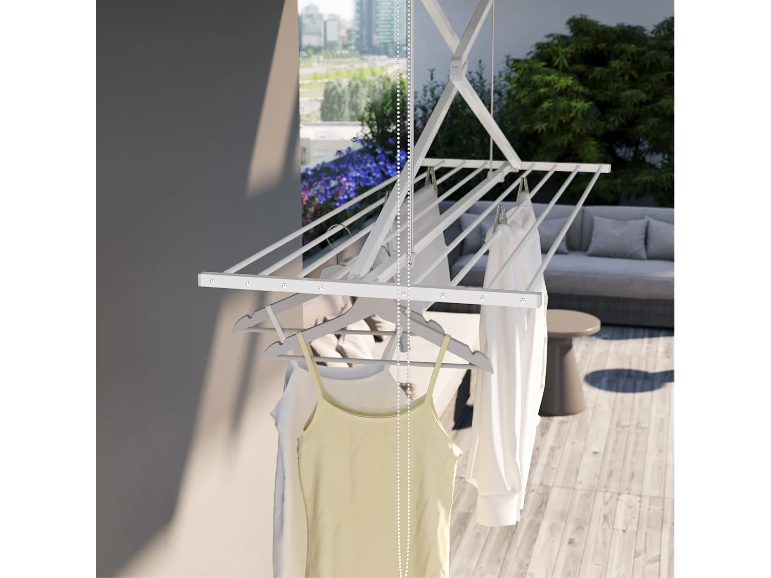 Étendoir de plafond manuel en aluminium résistant – blanc – 152x54x25 cm Mini 150