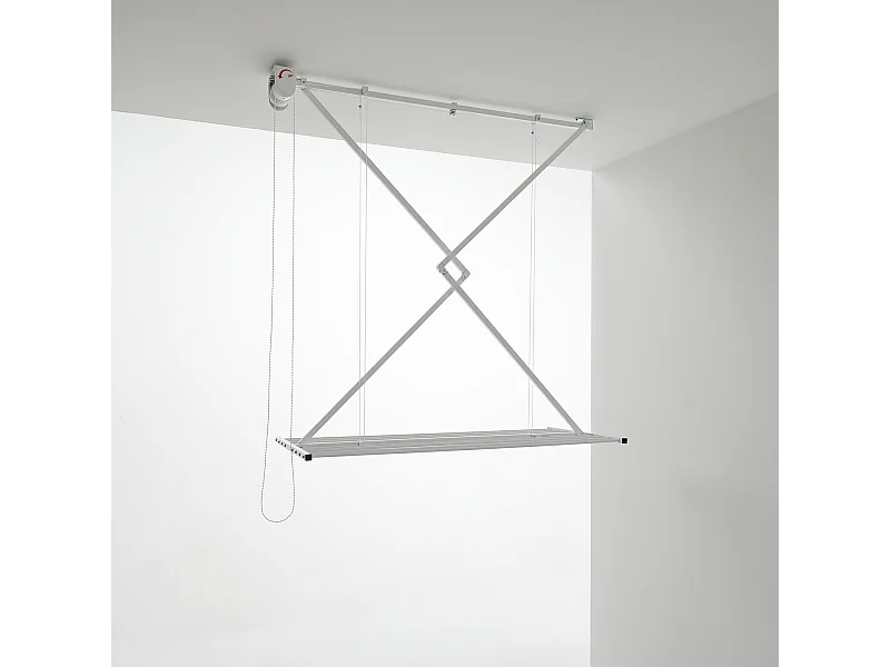 Étendoir de plafond manuel en aluminium résistant – blanc – 152x54x25 cm Mini 150