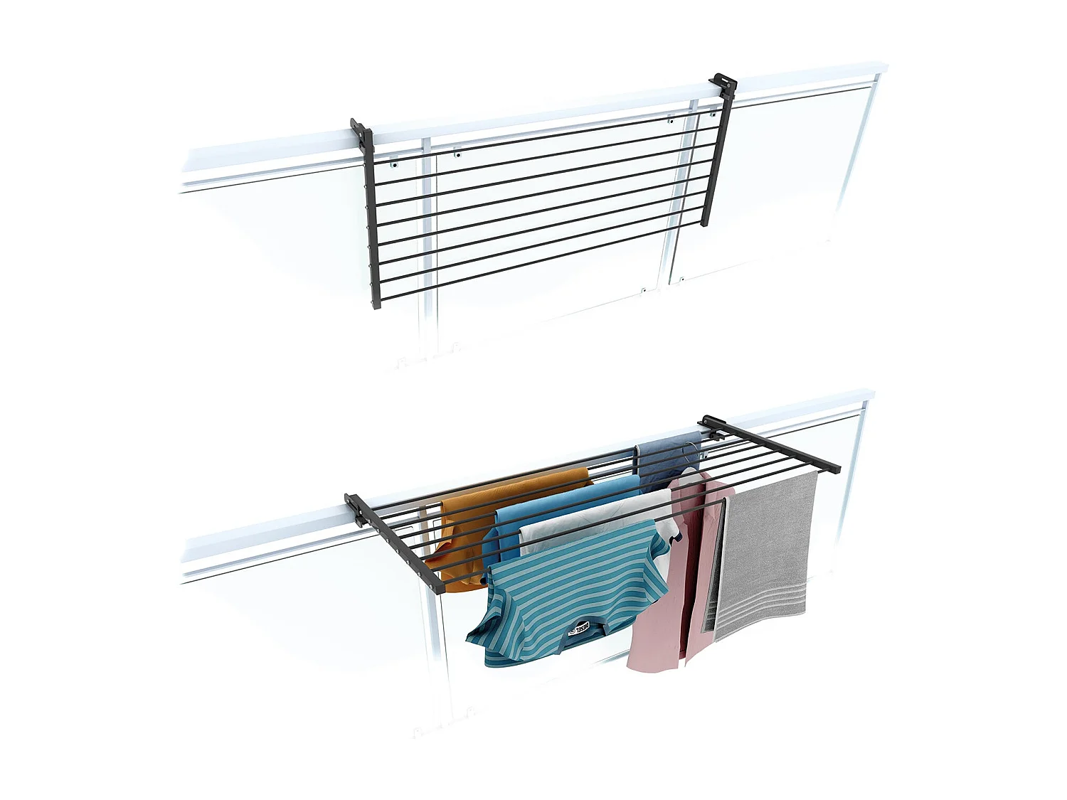 Étendoir balcon pliable et inclinable aluminium résistant – antracite – 118x63x8 cm DUO