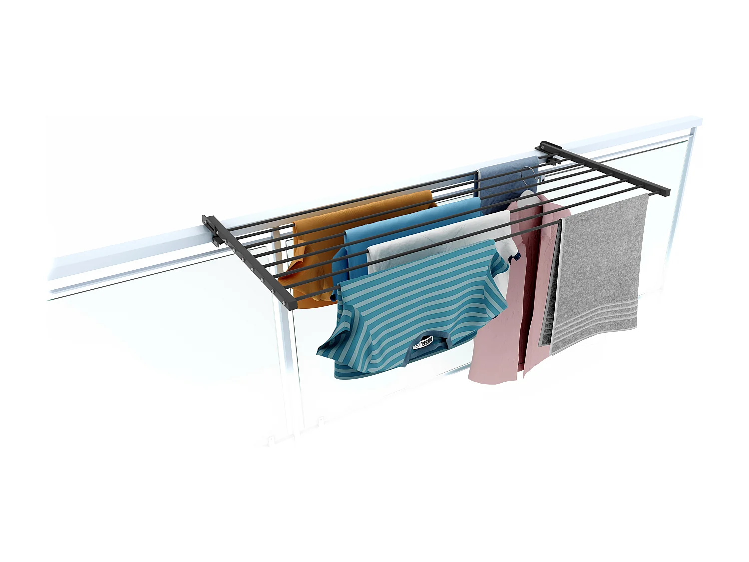 Étendoir balcon pliable et inclinable aluminium résistant – antracite – 118x63x8 cm DUO