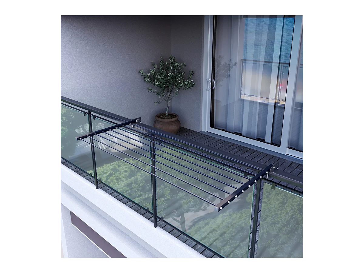 Étendoir balcon pliable et inclinable pour extérieur – antracite – 202x63x8 cm DUO