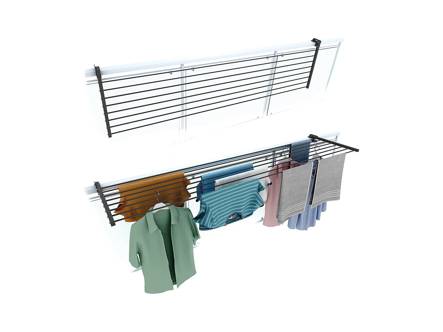 Étendoir balcon pliable et inclinable pour extérieur – antracite – 202x63x8 cm DUO