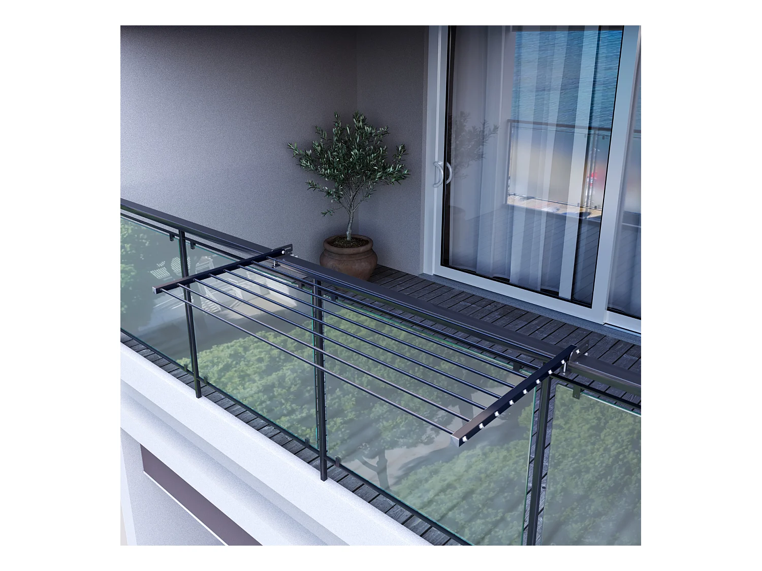 Étendoir balcon pliable et inclinable pour extérieur – antracite – 202x63x8 cm DUO