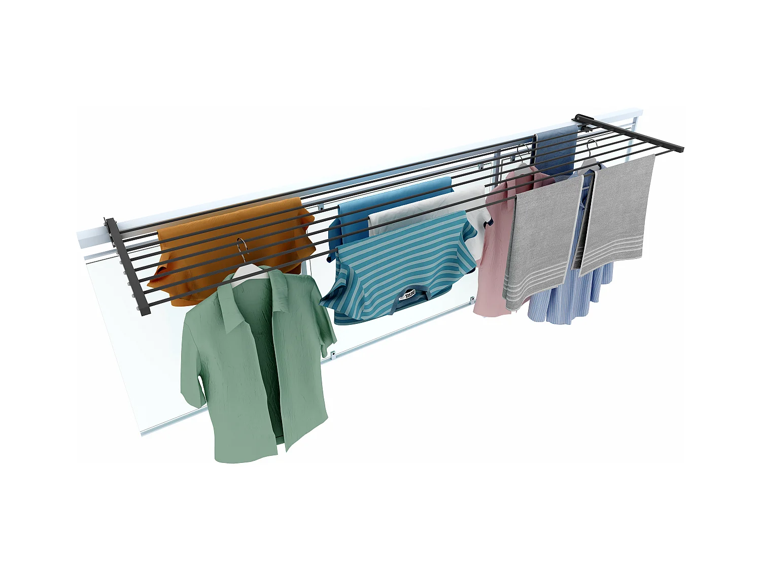 Étendoir balcon pliable et inclinable pour extérieur – antracite – 202x63x8 cm DUO