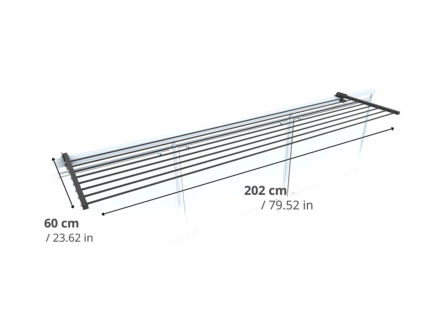 Étendoir balcon pliable et inclinable pour extérieur – antracite – 202x63x8 cm DUO