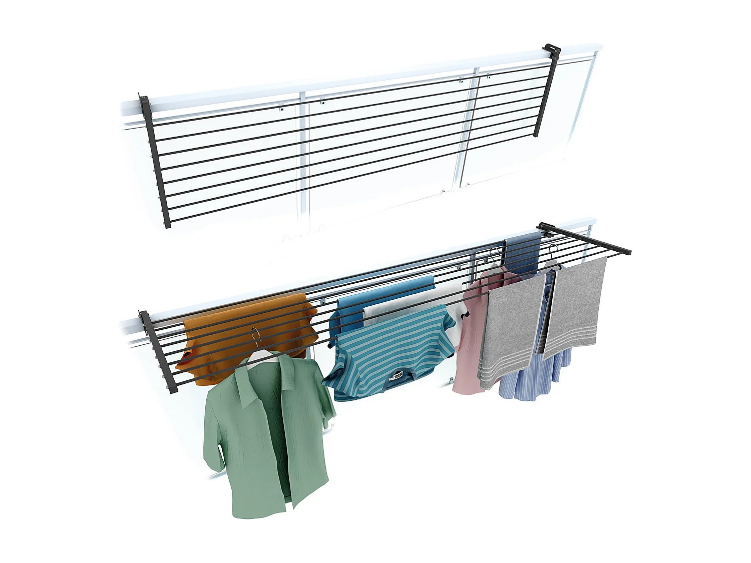 Étendoir balcon pliable et inclinable pour extérieur – antracite – 202x63x8 cm DUO