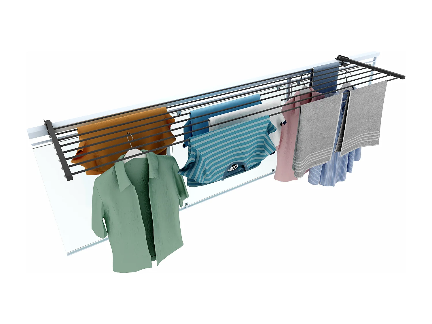 Étendoir balcon pliable et inclinable pour extérieur – antracite – 202x63x8 cm DUO