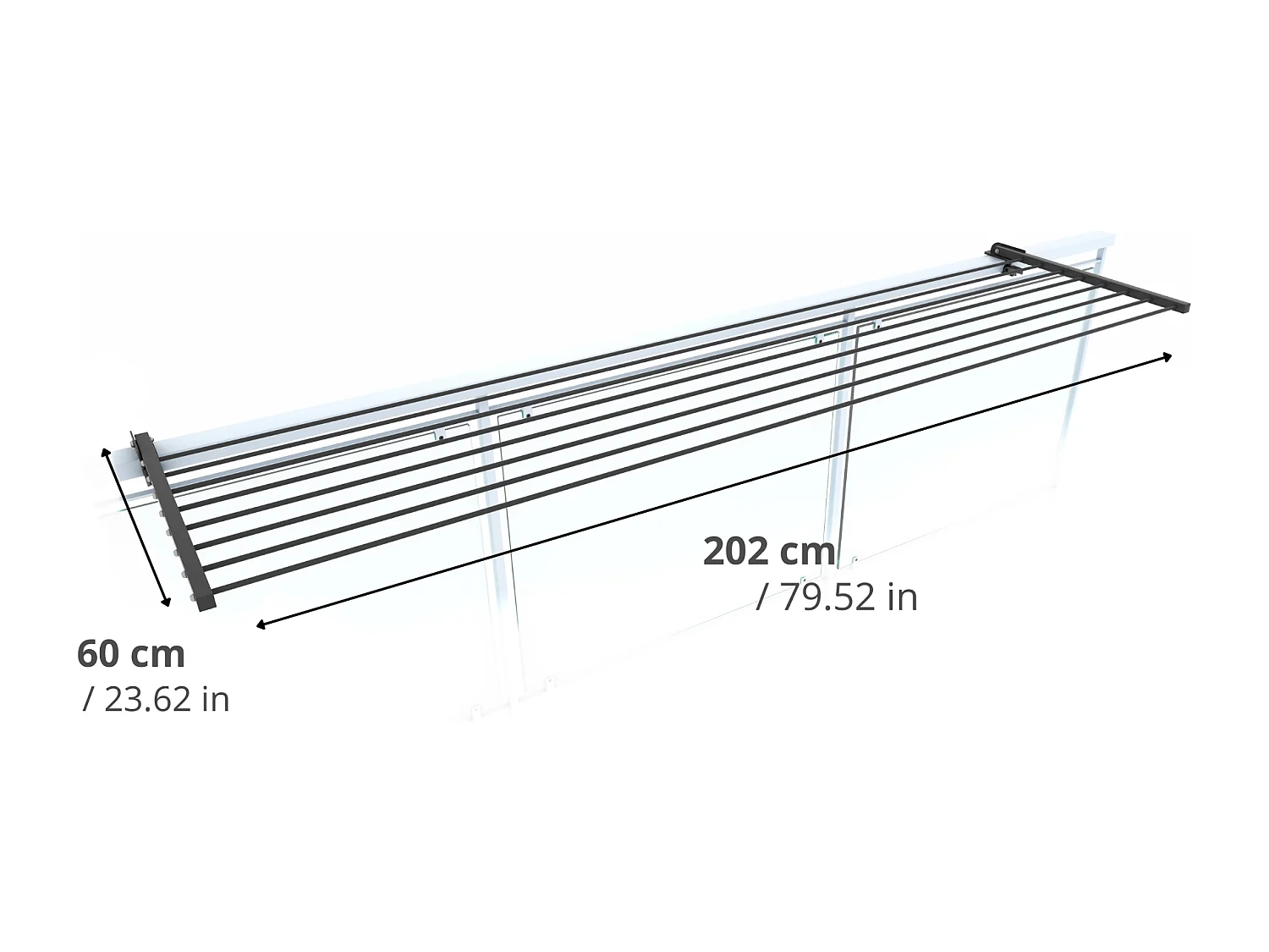 Étendoir balcon pliable et inclinable pour extérieur – antracite – 202x63x8 cm DUO