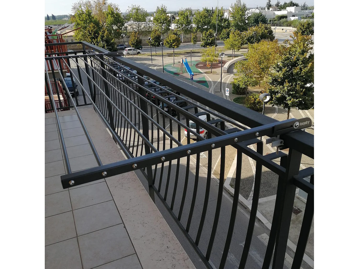 Étendoir balcon pliable et inclinable pour extérieur – antracite – 202x63x8 cm DUO
