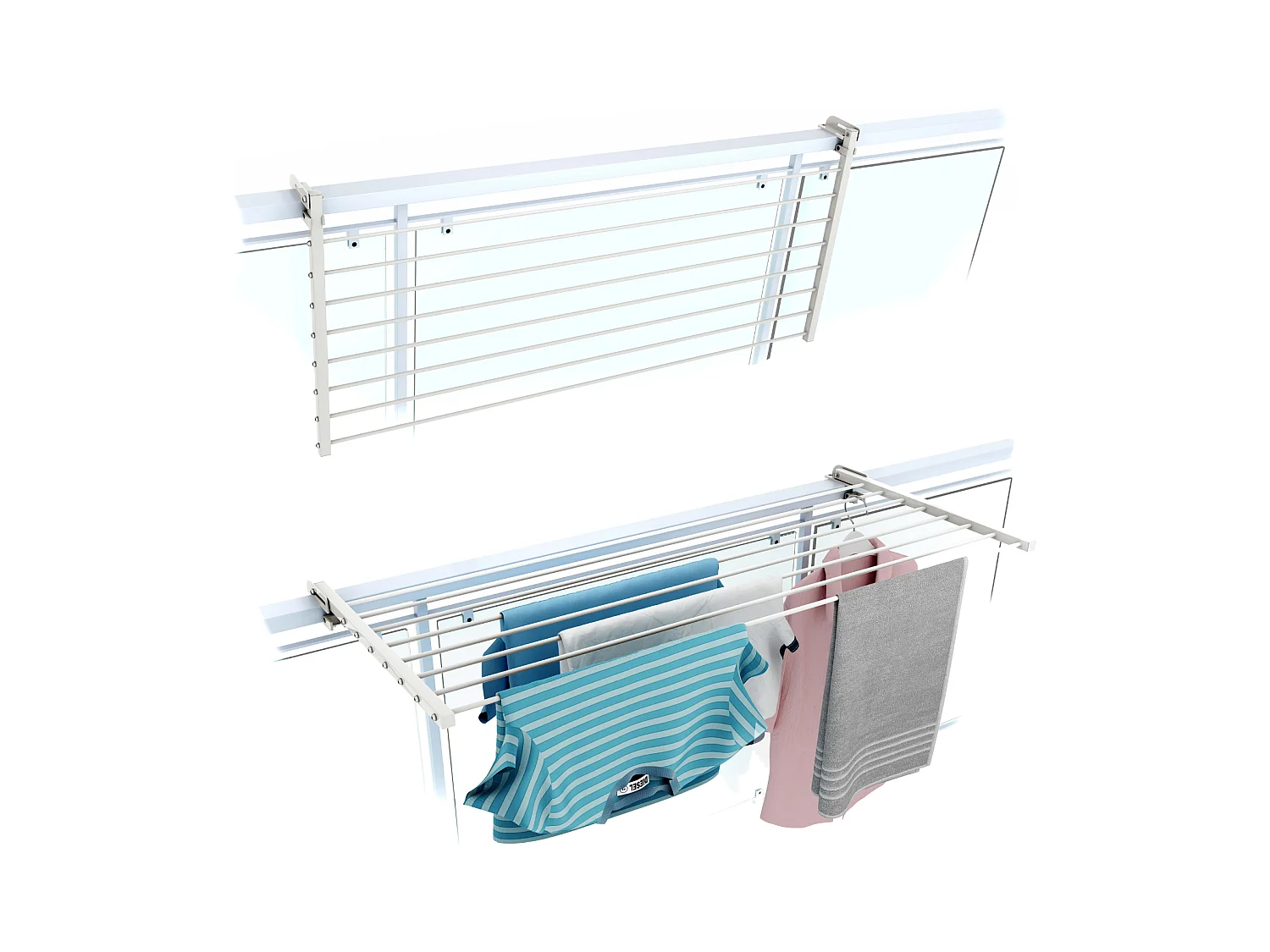 Étendoir balcon pliable et inclinable aluminium résistant – blanc – 118x63x8 cm DUO