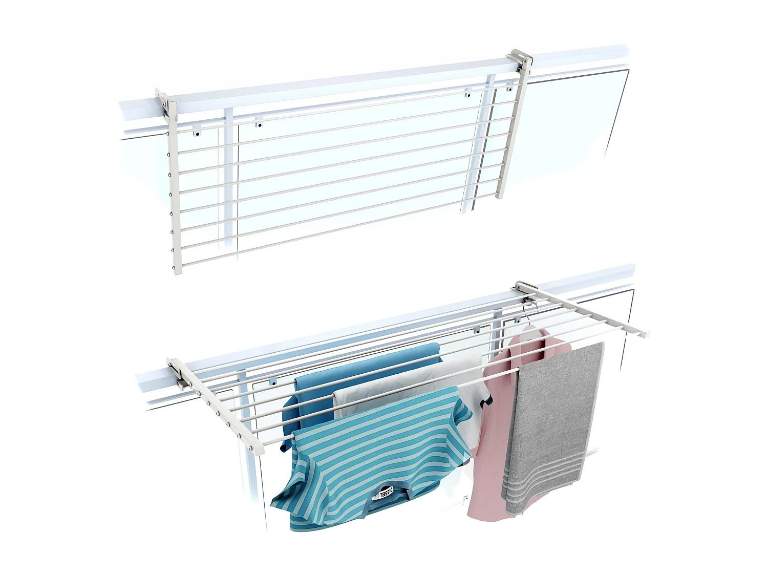 Étendoir balcon pliable et inclinable aluminium résistant – blanc – 118x63x8 cm DUO